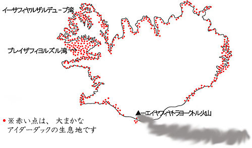 アイダーダック棲息分布と火山灰の関係